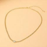 18K GOLD ROUND BEZEL RHINESTONE NECKLACE