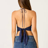 EASY BREEZY NAVY PATTERNED SCARF TOP
