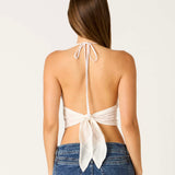 EASY BREEZY WHITE PATTERNED SCARF TOP