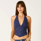 EASY BREEZY NAVY PATTERNED SCARF TOP