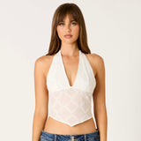 EASY BREEZY WHITE PATTERNED SCARF TOP