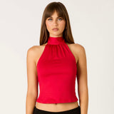 CALL ME OBSESSED RED MOCK NECK TOP