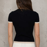 IN A MEETING BLACK CONTRAST TRIM KNIT TOP