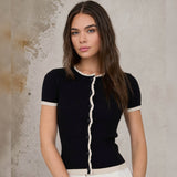 IN A MEETING BLACK CONTRAST TRIM KNIT TOP