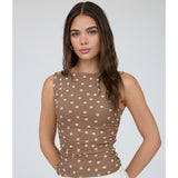 CLOSE TO ME BROWN POLKA DOT HIGH NECK TOP