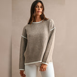 SOMETHING EXTRA BROWN CONTRAST KNIT SWEATER