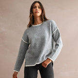 SOMETHING EXTRA GRAY CONTRAST KNIT SWEATER