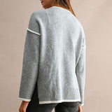 SOMETHING EXTRA GRAY CONTRAST KNIT SWEATER
