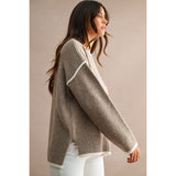 SOMETHING EXTRA BROWN CONTRAST KNIT SWEATER