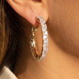14K GOLD RHINESTONE CLUSTER HOOP EARRINGS