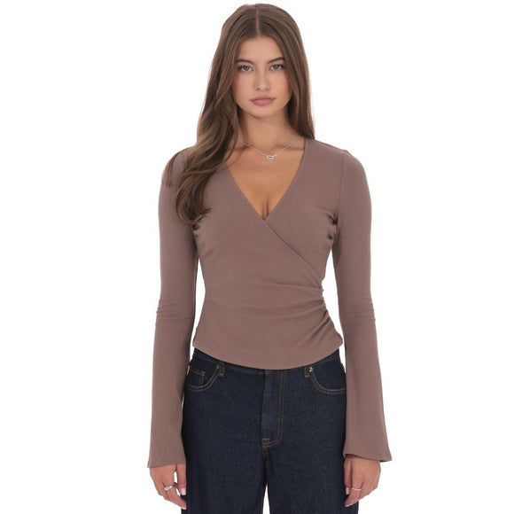 LUCY IN THE SKY TAUPE WRAP TOP