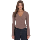 LUCY IN THE SKY TAUPE WRAP TOP