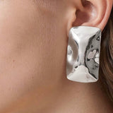 STAINLESS STEEL HAMMERED STATEMENT EARRINGS