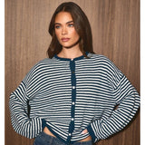 LOOSE ENDS STRIPED MULTI BUTTON KNIT SWEATER