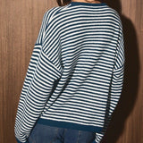 LOOSE ENDS STRIPED MULTI BUTTON KNIT SWEATER