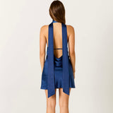YOURE INVITED NAVY BLUE SATIN HALTER MINI DRESS