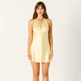 YOURE INVITED YELLOW SATIN HALTER MINI DRESS
