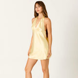 YOURE INVITED YELLOW SATIN HALTER MINI DRESS