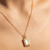 GOLD STAINLESS STEEL MOTHER OF PEARL SQUARE PENDANT NECKLACE
