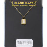 GOLD STAINLESS STEEL MOTHER OF PEARL SQUARE PENDANT NECKLACE