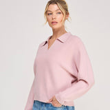 BRIGHT & EARLY PINK COLLARED KNIT SWEATER