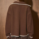 FIRESIDE NIGHTS BROWN CONTRAST STITCH FLEECE JACKET