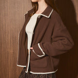 FIRESIDE NIGHTS BROWN CONTRAST STITCH FLEECE JACKET