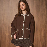 FIRESIDE NIGHTS BROWN CONTRAST STITCH FLEECE JACKET