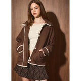 FIRESIDE NIGHTS BROWN CONTRAST STITCH FLEECE JACKET