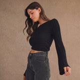 ROUGH AROUND THE EDGES BLACK KNIT TOP