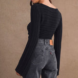 ROUGH AROUND THE EDGES BLACK KNIT TOP