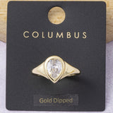 GOLD DIPPED PEAR RHINESTONE BEZEL RING