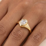 GOLD DIPPED PEAR RHINESTONE BEZEL RING