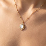 GOLD STAINLESS STEEL MOTHER OF PEARL FRAME NECKLACE