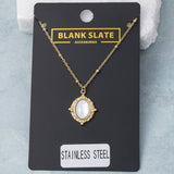 GOLD STAINLESS STEEL MOTHER OF PEARL FRAME NECKLACE