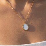 GOLD STAINLESS STEEL MOTHER OF PEARL OVAL NECKLACE