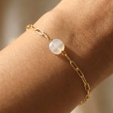 MAIA WHITE SEMI PRECIOUS STONE CHAIN LINK BRACELET