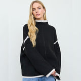 ALONG THOSE LINE CONTRAST STITCH KNIT SWEATER