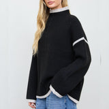 ALONG THOSE LINE CONTRAST STITCH KNIT SWEATER
