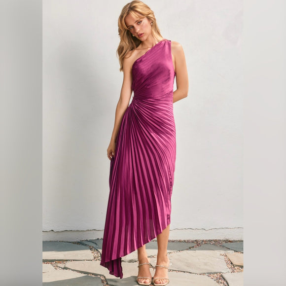 LIFE OF THE PARTY PINK ASYMMETRICAL MIDI DRESS