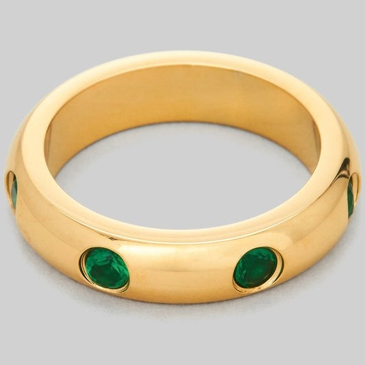 18K GOLD GREEN RHINESTONE RING