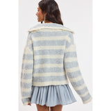 GRAY SKIES STRIPED BUTTON UP SWEATER