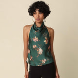 EVERGREEN FLORAL HALTER TOP