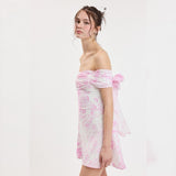 IN A FAIRY TALE PINK OFF SHOULDER MINI DRESS