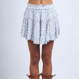 PRETTY PLACES BLUE FLORAL MINI SKIRT