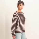 A LITTLE DIFFERENT BROWN STRIPED KNIT SWEATER