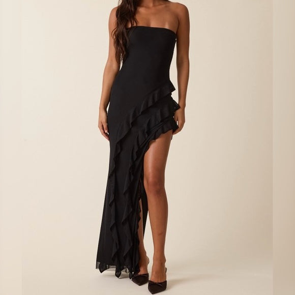 HAVE THIS DANCE BLACK RUFFLE MAXI DRESS