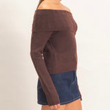 BROWN OFF SHOULDER KNIT TOP