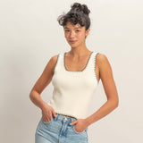 OUT OF THE ORDINARY WHITE CONTRAST STITCH TANK TOP