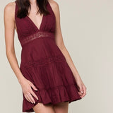 TIME TO GO BURGUNDY LACE MINI DRESS